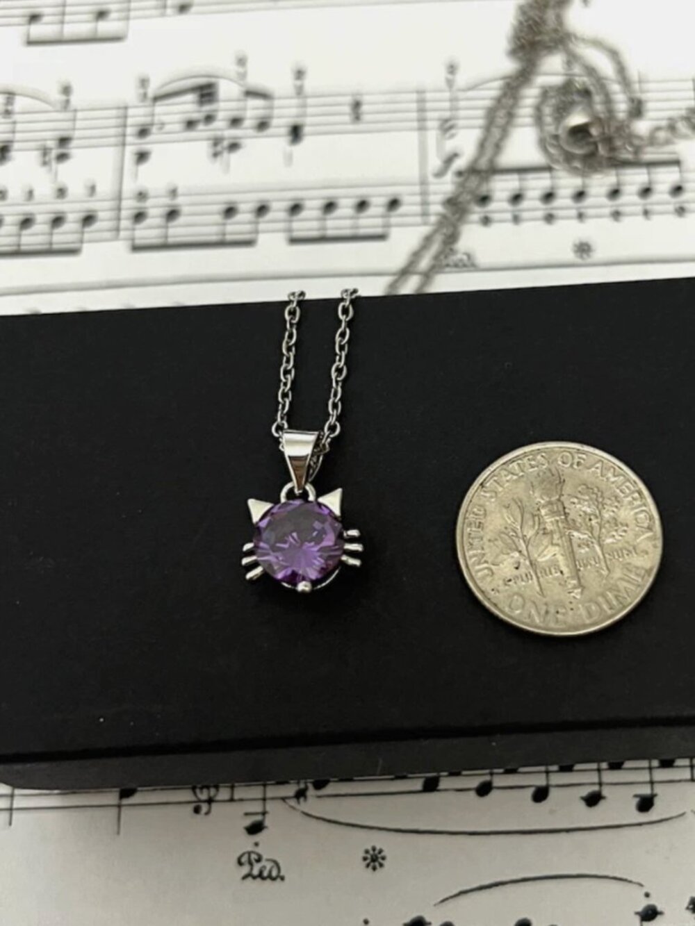 Cute 925 Sterling Silver CZ Purple Cat Pendant Necklace